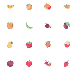 set of fruit vector icons with white background