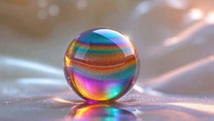 Colorful rainbow glass marble isolated on white background 