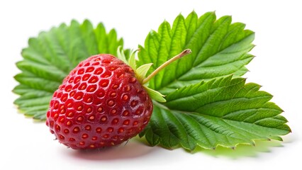 Single Strawberry with Leaves