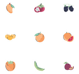 set of fruit vector icons with white background