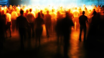Blurry crowd enjoying concert stage lighting