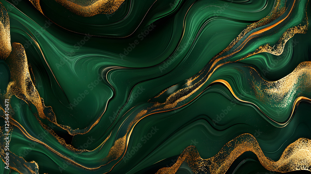 Poster green and gold marble background with abstract patterns and textures for design and decoration