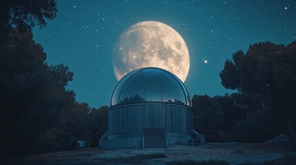 Obraz premium Observatory moonlit night sky forest research