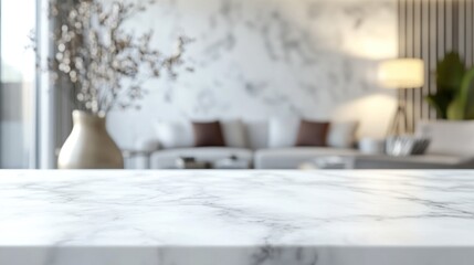 Marble table, modern living room background, product display