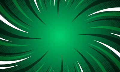Comic style vibrant green sunburst background.