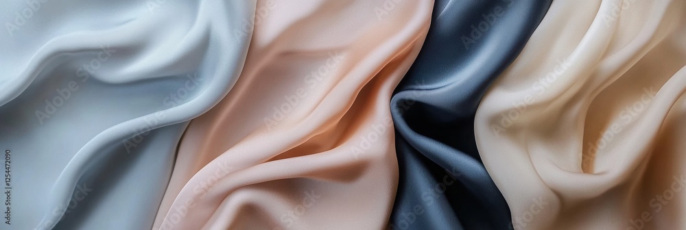 Aufkleber Elegant flowing silk fabrics in soft tones on a neutral background with ample space for text. Generative AI