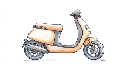 A sleek, modern scooter parked on a clean street with a vibrant city backdrop showcasing urban life