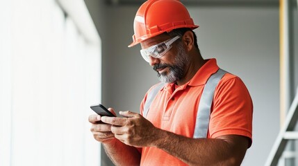 Construction Worker Using Mobile Phone In Modern Construction Site