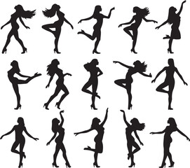 Set of vector silhouettes of sexy pinup girls in dance shoes