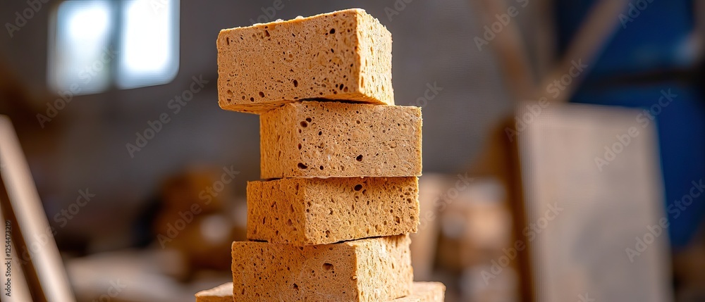 Aufkleber stacked wooden blocks create a visually striking composition, showcasing texture and craftsmanship i