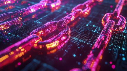 Digital Blockchain Network: Glowing Nodes and Data Graphs Connection
