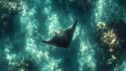 Fototapeta premium Stingray floating in the blue sea