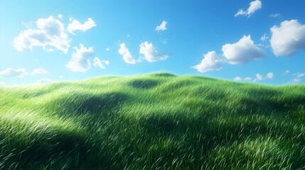Obraz premium grasses swaying in the breeze, with a blue sky and white clouds as the background. 