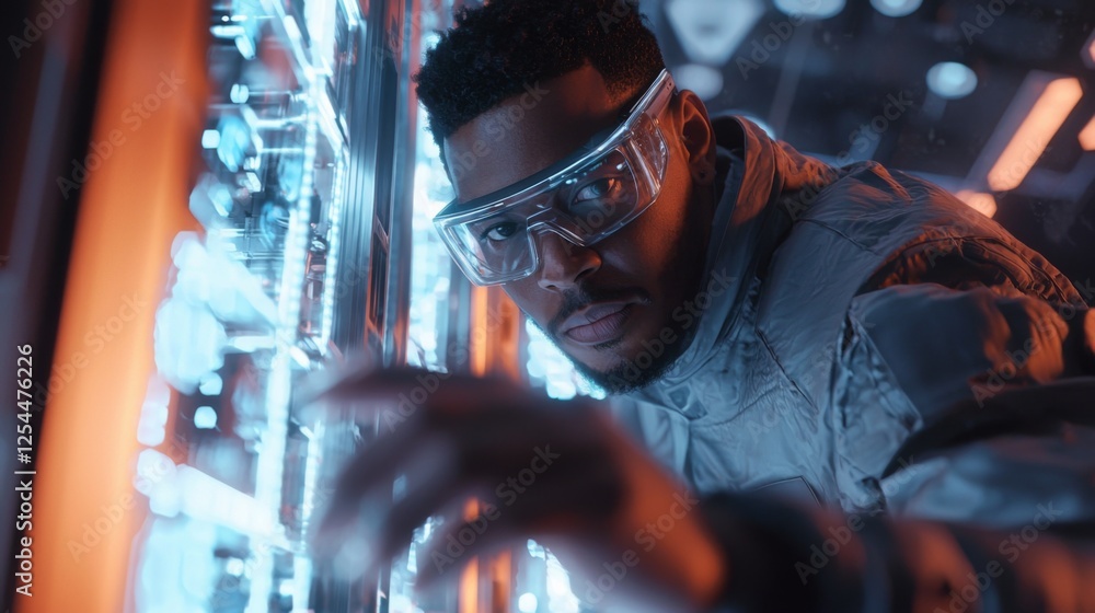 Aufkleber engaged scientist working with futuristic technology in a modern laboratory setting with advanced eq
