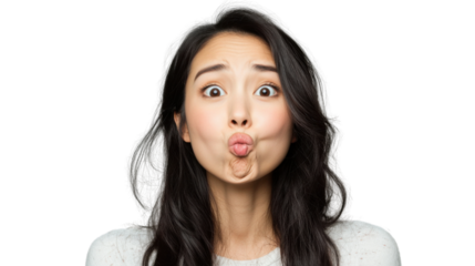 Young woman making funny face with transparent background