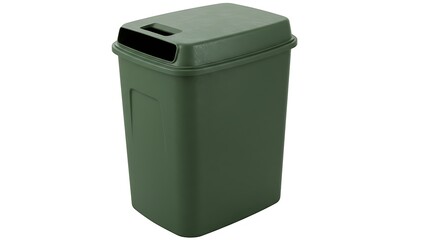 Green Plastic Trash Can with Lid on White Background for Recycling