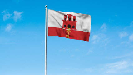 High detailed flag of Gibraltar. National Gibraltar flag. 3D illustration.