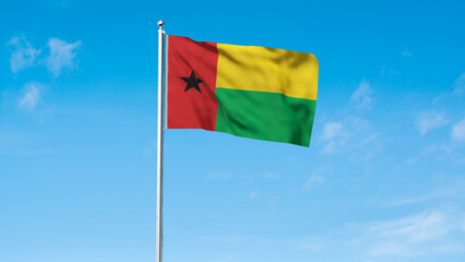 High detailed flag of Guinea-Bissau. National Guinea-Bissau flag. Africa. 3D illustration.