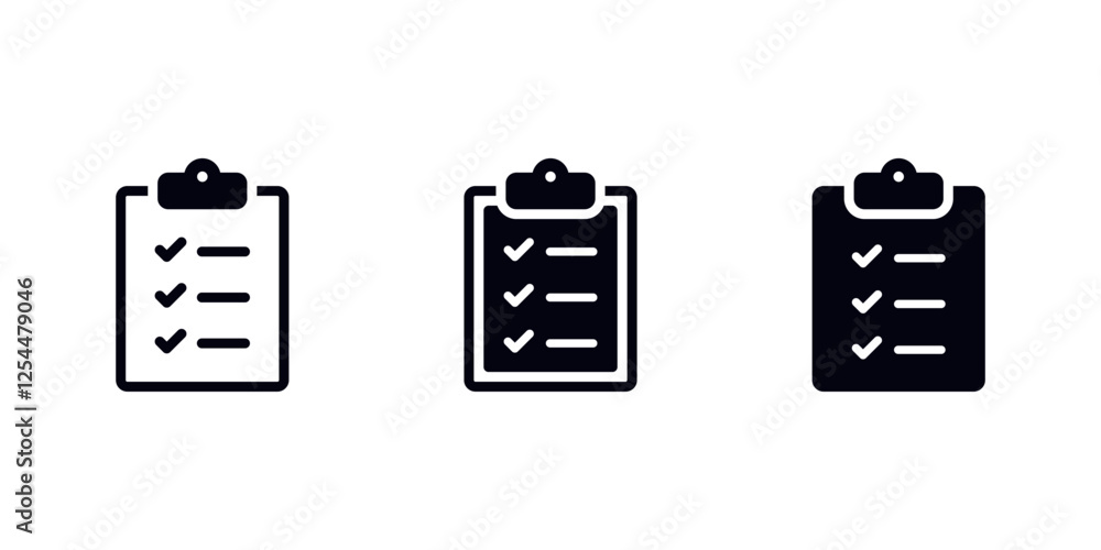 Aufkleber clipboard icon set. checklist with check mark tick symbol