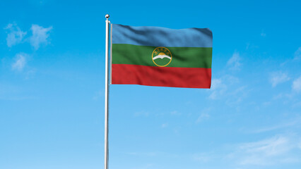 High detailed flag of Karachay Cherkessia. National Karachay Cherkessia flag. 3D illustration.