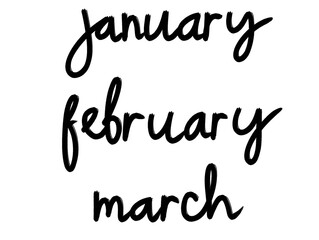 One line continuous january february march concept banner. Line art month of year calligraphy lettering short phrases illustration. Name of month monoline continuous text. 