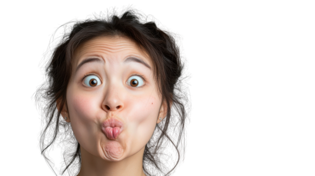 Young woman making funny face with transparent background