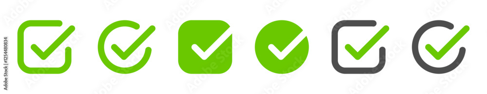 Aufkleber green check mark icon, check box icon set. circle and square. tick box symbol in green with correct, accept checkmark icons , check list circle frame - checkbox symbol vector sign