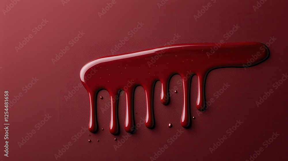 Poster rich and shiny melted chocolate dripping on deep reddish brown surface, creating luxurious and indul
