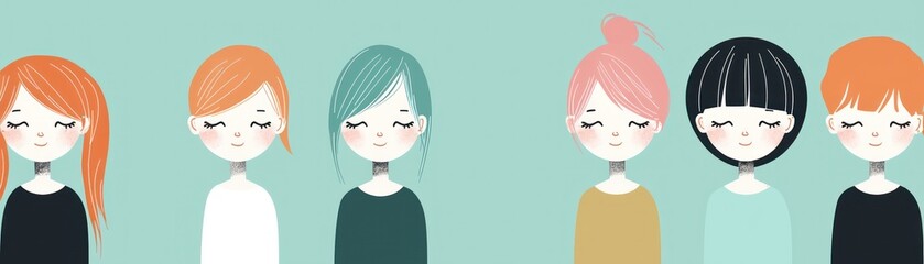 Diverse girls group portrait, pastel background, website header