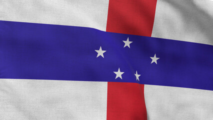 High detailed flag of Netherlands Antilles. National Netherlands Antilles flag. 3D illustration.