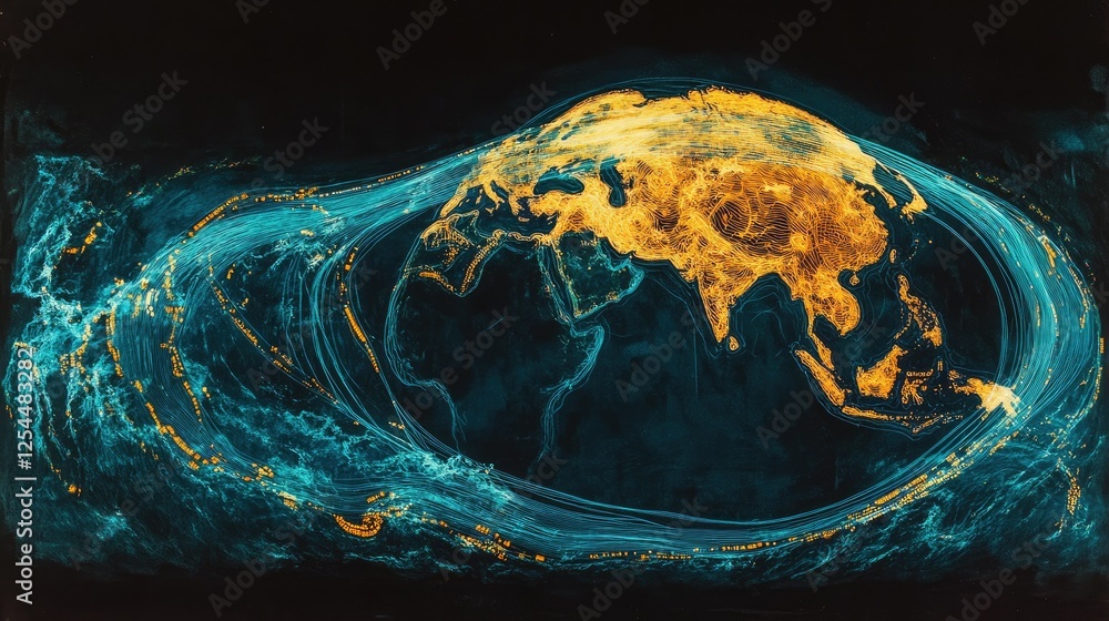 Poster global data visualization of ocean currents around earth