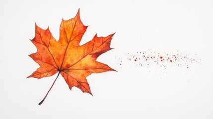 Vibrant autumn leaf dispersing colorful particles against a clean white background