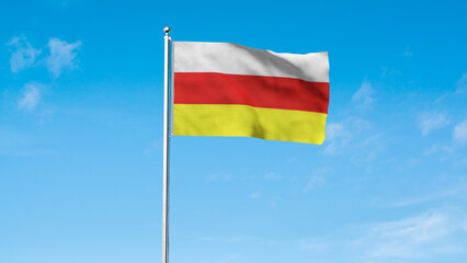 High detailed flag of North Ossetia. National North Ossetia flag. 3D illustration.