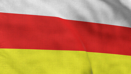 High detailed flag of North Ossetia. National North Ossetia flag. 3D illustration.