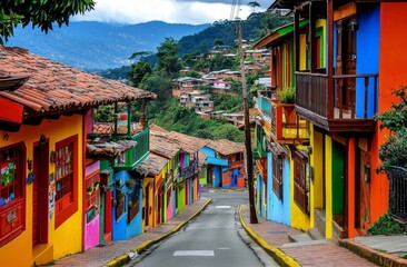 Fototapeta premium Experience Colombia's charm through its lively street colors.