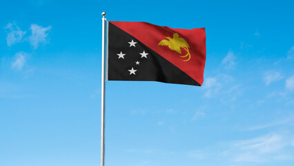 High detailed flag of Papua New Guinea. National Papua New Guinea flag. Oceania. 3D illustration.
