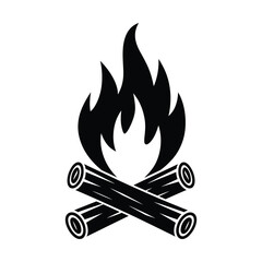 Campfire Icon – Black Silhouette Vector of Burning Fire with Logs