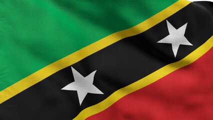High detailed flag of Saint Kitts and Nevis. National Saint Kitts and Nevis flag. North America. 3D illustration.