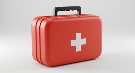 Red First Aid Kit with White Cross on a Simple Background