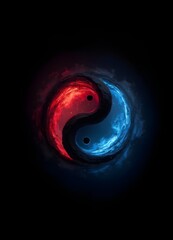 Blue and Red Yin Yang Symbol on a Black Background – Balance of Opposites