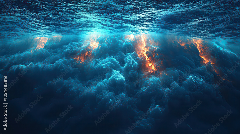 Aufkleber stunning underwater scene showcasing mesmerizing lava flow beneath ocean surface, with vibrant colors and dynamic textures creating captivating visual experience