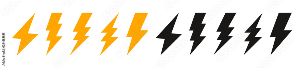 Poster flash thunder power icon set, flash lightning bolt icon with thunder bolt collection - electric powe