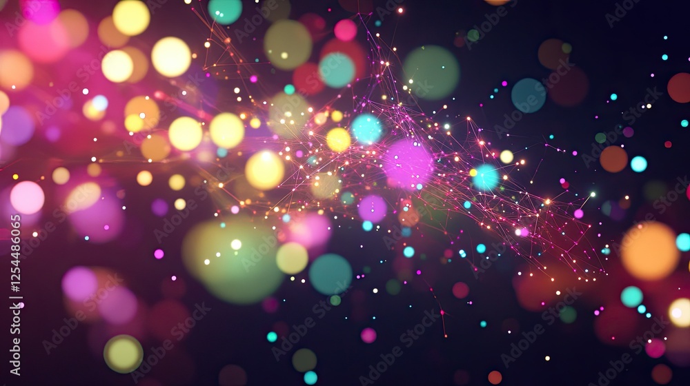 Poster colorful abstract background with glowing bokeh and light particles