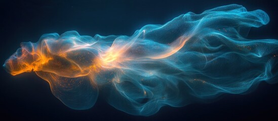 Abstract energy flow, blue and orange, dark background, motion design