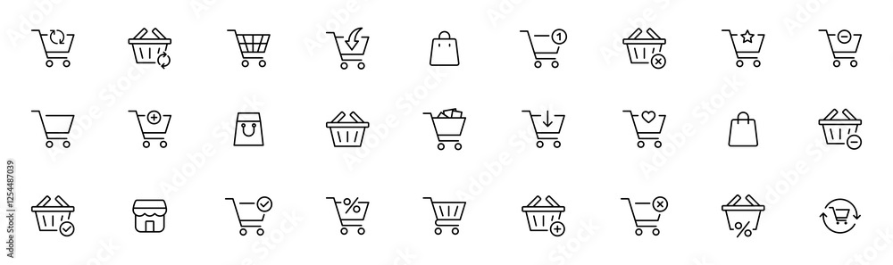 Poster shopping cart icon set, shopping trolley symbol . add to shopping cart with arrow down icon , buy an