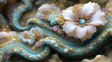 Fototapeta premium Abstract Floral Wave With Gold And Pearl Accents