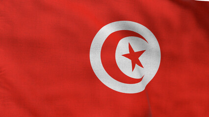 High detailed flag of Tunisia. National Tunisia flag. Africa. 3D illustration.
