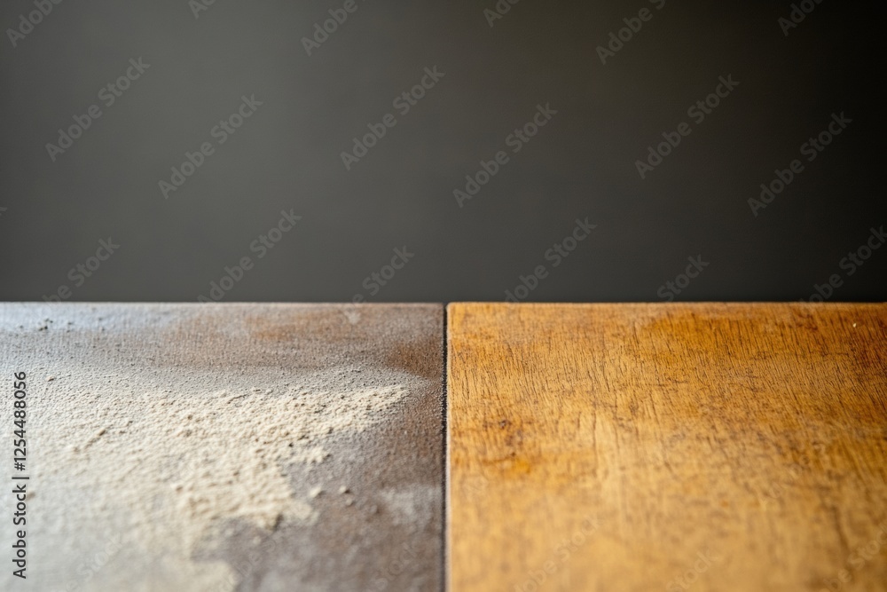 Poster comparison of dusty and clean furniture surfaces highlighting the importance of regular cleaning. ge