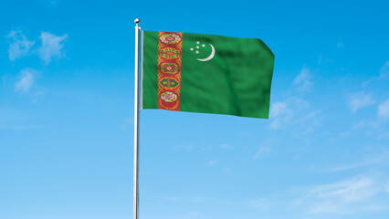High detailed flag of Turkmenistan. National Turkmenistan flag. Asia. 3D illustration.