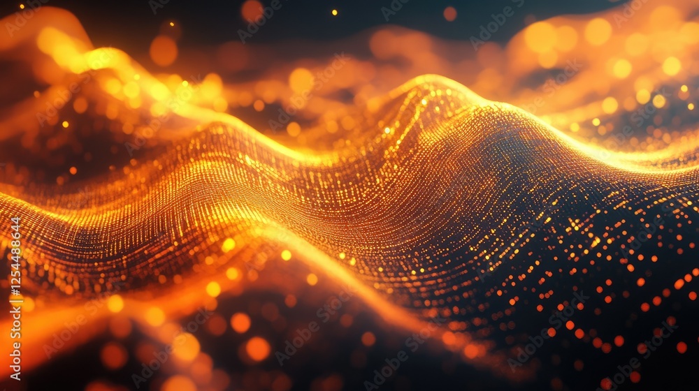 Aufkleber glowing orange waves with sparkling particles in abstract design